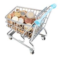 shopping carrozza con Euro monete isolato foto