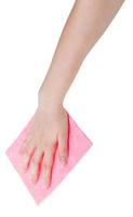 mano con rosa pulizia stoffa isolato su bianca foto