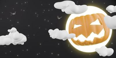 Halloween sfondo zucca nel il cielo e pieno Luna 3d illustrazione foto