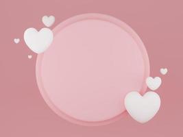 San Valentino giorno concetto, bianca cuori palloncini con bandiera su rosa sfondo. 3d resa. foto
