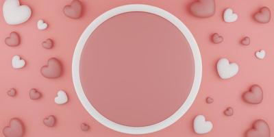 San Valentino giorno concetto, superiore Visualizza di bianca e rosa cuori palloncini con il giro In piedi su rosa sfondo con vuoto spazio per testo. 3d resa. foto