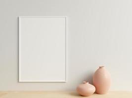 pulito e minimalista davanti Visualizza verticale bianca foto o manifesto telaio modello sospeso su il parete con vaso. 3d resa.