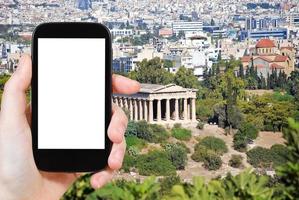 turista fotografie tempio di efesto nel Atene
