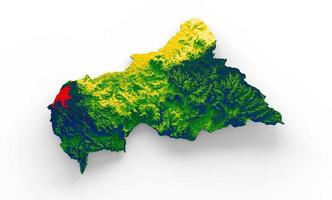 centrale africano repubblica carta geografica con il bandiera colori rosso e giallo ombroso sollievo carta geografica 3d illustrazione foto