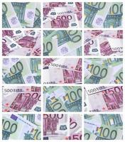 un' collage di molti immagini di centinaia di dollari e Euro fatture dire bugie nel un' mucchio foto