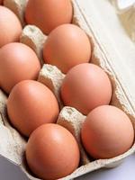 verticale foto di Marrone crudo non consumato chiken uova nel un' scatola di cartone