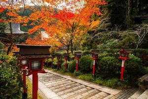 autunno scena di kurama-dera, un' tempio situato a il base di montare kurama nel il lontano nord di kyoto prefettura, kansai, Giappone foto