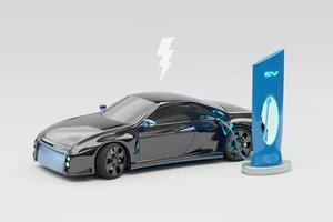 elettrico veicolo ev auto con energia stazione ricarica 3d interpretazione foto