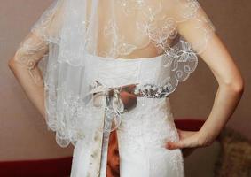 Marrone arco su il della sposa nozze vestito foto