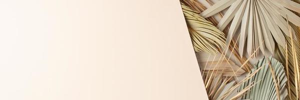 tropicale naturale sfondo con palma foglia su pastello beige. piatto posizione, copia spazio foto