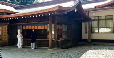 Giappone su aprile 2019. turisti a partire dal Asia, India, America e Europa siamo visitare meiji tempio. foto