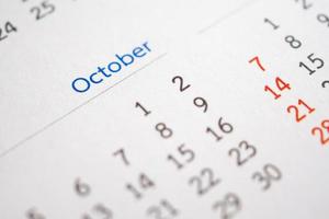 ottobre calendario pagina con mesi e date attività commerciale pianificazione appuntamento incontro concetto foto