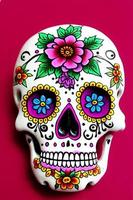 dia de los muertos tradizionale Calavera zucchero cranio decorato con fiori il giorno di il morto illustrazione foto