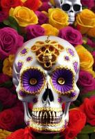 dia de los muertos tradizionale Calavera zucchero cranio decorato con fiori il giorno di il morto illustrazione foto