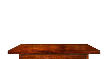superiore Visualizza di di legno tavolo isolato su bianca sfondo con ritaglio sentiero foto