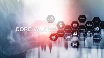 nucleo valori concetto su virtuale schermo. attività commerciale e finanza soluzioni foto