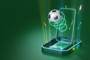 calcio palle oggetto, sport palla disegno, calcio elemento concetto, 3d illustrazione, astratto calcio tecnologia, smartphone mobile schermo, verde erba campo, in linea sport abitare, casinò sport attività commerciale foto