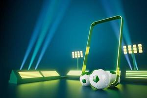 calcio palle oggetto, sport palla disegno, calcio elemento concetto, 3d illustrazione, astratto calcio tecnologia, smartphone mobile schermo, verde erba campo, in linea sport abitare, casinò sport attività commerciale foto