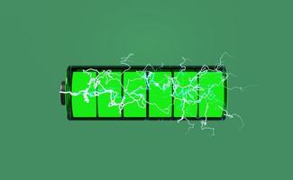 3d batteria caricare indicatore con tuono isolato su verde sfondo. ricarica batteria tecnologia concetto, 3d rendere illustratio foto