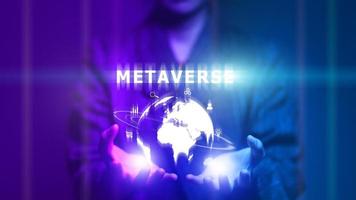 metaverso virtuale tecnologia. In tutto il mondo attività commerciale. megatrend su Internet per telecomunicazione, finanza, e Internet di cose foto