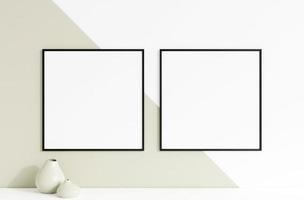 pulito e minimalista davanti Visualizza piazza nero foto o manifesto telaio modello sospeso su il parete con vaso. 3d resa.