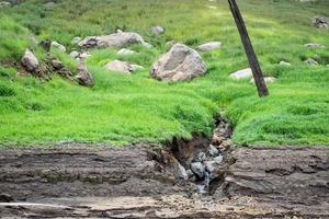 ruscello di acqua nel il foresta, piccolo acqua autunno nel primavera. foto