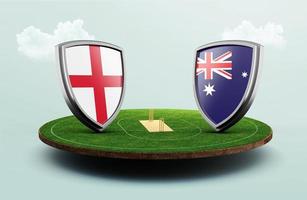 Inghilterra vs Australia cricket bandiere con scudo celebrazione stadio 3d illustrazione foto