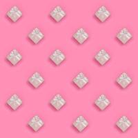 un' lotto di rosa regalo scatole bugie su struttura sfondo di moda pastello rosa colore carta nel minimo concetto. astratto di moda modello foto