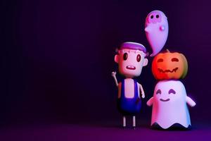 zucca jack o lanterne e fantasma su halloween per sfondo o altro. rendering 3D foto