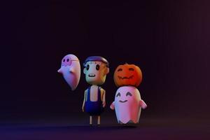 zucca jack o lanterne e fantasma su halloween per sfondo o altro. rendering 3D foto