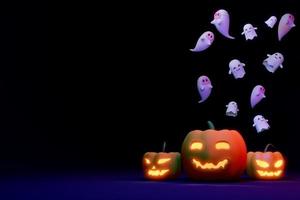 zucca jack o lanterne e fantasma su halloween per sfondo o altro. rendering 3D foto