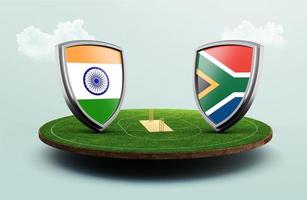 India vs Sud Africa cricket bandiere con scudo celebrazione stadio 3d illustrazione foto