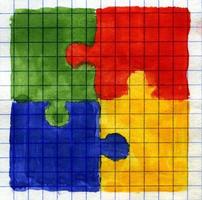 dipinto colorato puzzle pezzi su matematica carta. foto