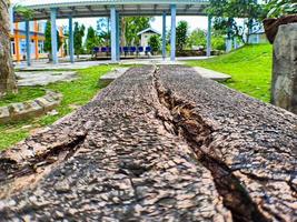 sedie e tavoli fatto di legna pezzi nel il ospedale giardino foto