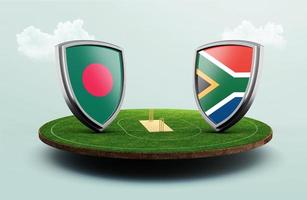 bangladesh vs Sud Africa cricket bandiere con scudo celebrazione stadio 3d illustrazione foto