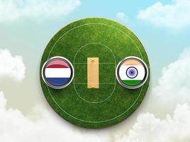 India vs Olanda cricket bandiera con pulsante distintivo su stadio 3d illustrazione foto