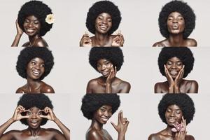 ritratto di bellissimo giovane africano donna guardare a telecamera e sorridente foto