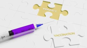 puzzle di vaccinazione con siringa medica. rendering 3D foto