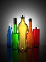 colorato bicchiere bottiglie realistico 3d illustrazione su pendenza sfondo foto