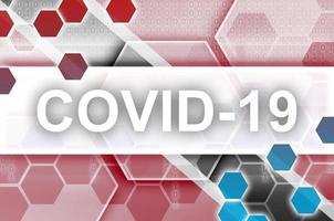 trinidad e tobago bandiera e futuristico digitale astratto composizione con covid-19 iscrizione. coronavirus scoppio concetto foto