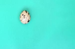 uno Quaglia uovo su un' leggero verde superficie, superiore Visualizza, vuoto posto per testo. minimalismo foto