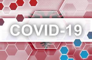 Albania bandiera e futuristico digitale astratto composizione con covid-19 iscrizione. coronavirus scoppio concetto foto