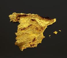 Spagna carta geografica d'oro metallo colore altezza carta geografica sfondo 3d illustrazione foto