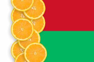 Madagascar bandiera e agrume frutta fette verticale riga foto