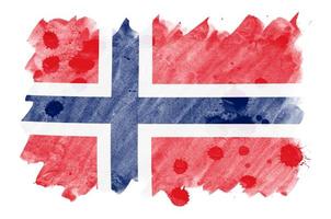Norvegia bandiera è raffigurato nel liquido acquerello stile isolato su bianca sfondo foto
