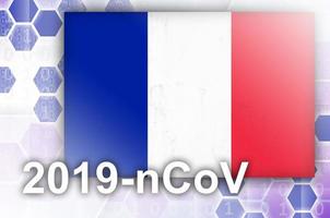 Francia bandiera e futuristico digitale astratto composizione con 2019-ncov iscrizione. covid-19 scoppio concetto foto