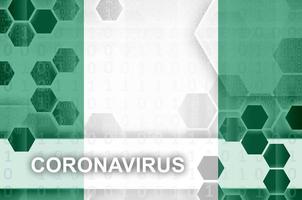 Nigeria bandiera e futuristico digitale astratto composizione con coronavirus iscrizione. covid-19 scoppio concetto foto