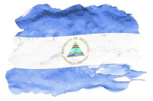 Nicaragua bandiera è raffigurato nel liquido acquerello stile isolato su bianca sfondo foto