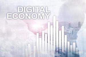 economia digitale, concetto di tecnologia finanziaria su sfondo sfocato. foto