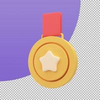 oro medaglia con un' stella nel il mezzo premi per vittorie nel sportivo eventi. 3d illustrazione con ritaglio sentiero. foto